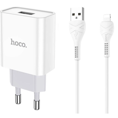 Мережевий зарядний пристрій Hoco C81A USB 2.1A Lightning 1m, White