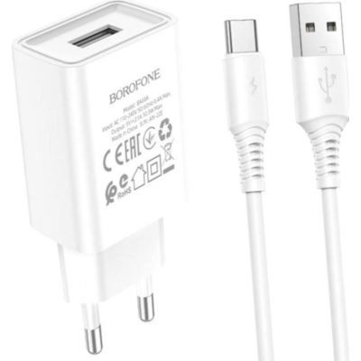 Мережевий зарядний пристрій Borofone BA68A Glacier single port charger set (Type-C) White