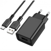 Мережевий зарядний пристрій Borofone BA68A Glacier single port charger set (Type-C) Black