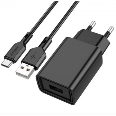 Мережевий зарядний пристрій Borofone BA68A Glacier single port charger set (Type-C) Black