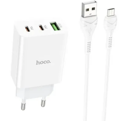 Мережевий зарядний пристрій HOCO C99A PD20W+ QC3.0 (1USB/2Type-C/3A) Type-C - Micro White