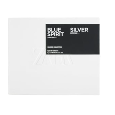 Туалетна вода для чоловіків ZARA Комплект Silver + Blue Spirit 2×80mll
