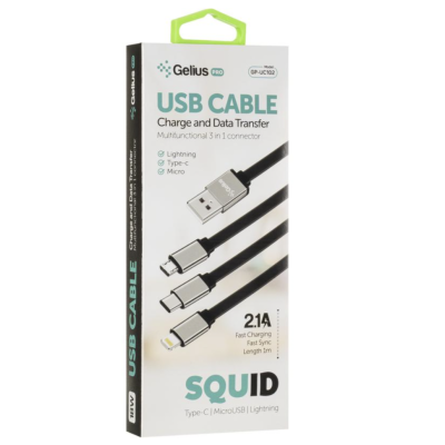 Кабель USB Gelius Pro Squid GP-UC102 3in1 MicroUSB/Lightning/Type-C Black