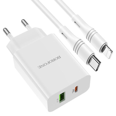 Мережевий зарядний пристрій Borofone BA56A Lavida Type-C to Lightning White