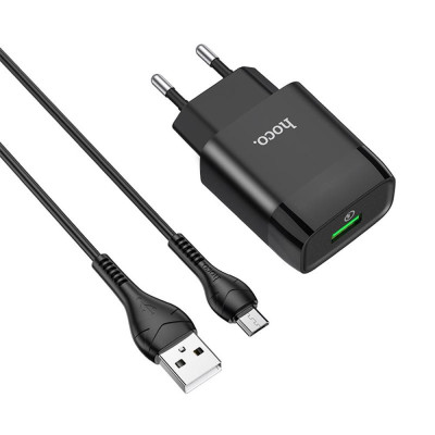 Мережевий зарядний пристрій Hoco C72Q Glorious + microUSB Black