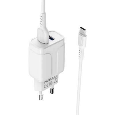 Мережевий зарядний пристрій Borofone BA37A Speedy 2USB 2.4A + USB Type-C White