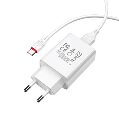 Мережевий зарядний пристрій Borofone BA21A Long Jorney Single With USb Type-C Cable QC3.0 3A White