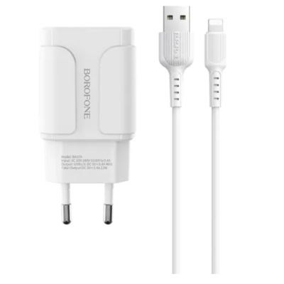 Мережевий зарядний пристрій Borofone BA37A Speedy 2USB 2.4A + Lightning White