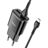 Мережевий зарядний пристрій Hoco C88A Star round dual port + MicroUSB Black
