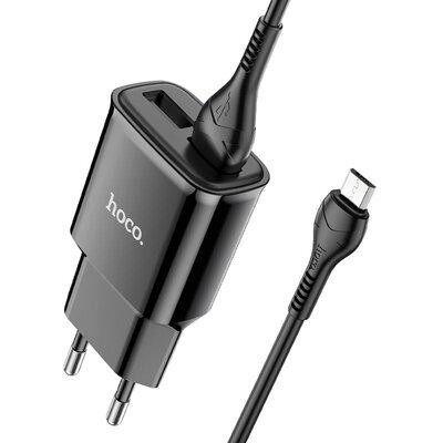 Мережевий зарядний пристрій Hoco C88A Star round dual port + MicroUSB Black
