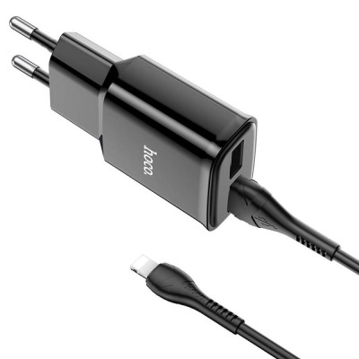 Мережевий зарядний пристрій Hoco C88A Star round dual port + Lightning Black