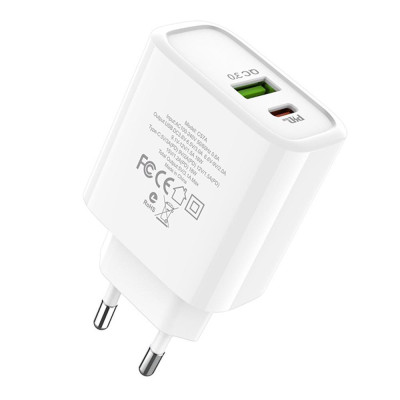 Мережевий зарядний пристрій Hoco C57A Speed PD + QC3.0 EU White