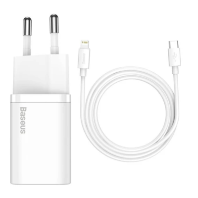 Мережевий зарядний пристрій BASEUS Type-C to Lightning cable Super Si Quick Charger Sets White 25w