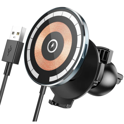 Автомобільний магнітний тримач з зарядкою HOCO CW42 15W wireless fast charge car holder Black