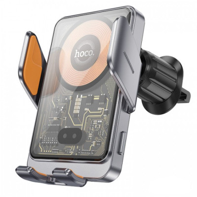 Автомобільний магнітний тримач з зарядкою HOCO HW7 15W wireless fast charge car holder Black