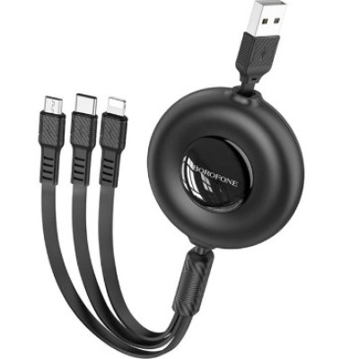 Кабель Borofone BX74 3in1 USB - Lightning + MicroUSB + Type-C (2.4A/1м) Black