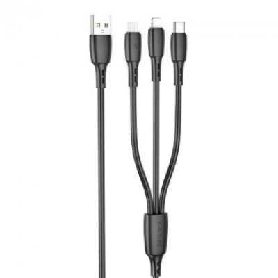 Кабель Borofone BX71 3in1 USB - Lightning + MicroUSB + Type-C (2.4A/1м) Black