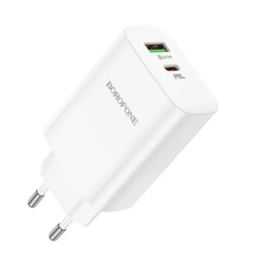 Мережевий зарядний пристрій Borofone BN10 PD65W+QC3.0 22.5W (1USB/1Type-C) White