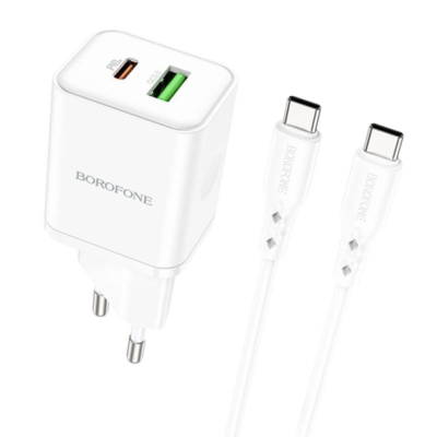 Мережевий зарядний пристрій Borofone BN7 PD20W+QC3.0 Type-C To Type-C White