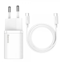 Мережевий зарядний пристрій BASEUS Type-C to Type-C cable Super Si Quick Charger Sets White