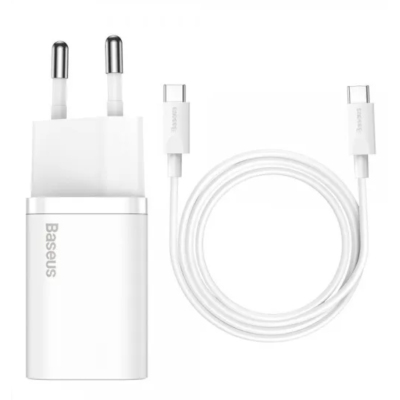 Мережевий зарядний пристрій BASEUS Type-C to Type-C cable Super Si Quick Charger Sets White