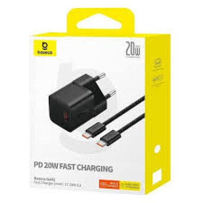 Мережевий зарядний пристрій Baseus GaN5 1C 20W + Type-C to Type-C Black