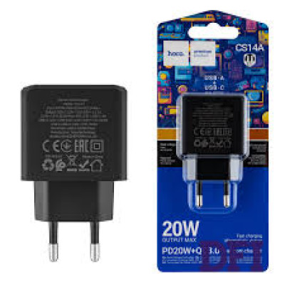 Мережевий зарядний пристрій Hoco CS14A 1USB/1USB-C PD20W Black